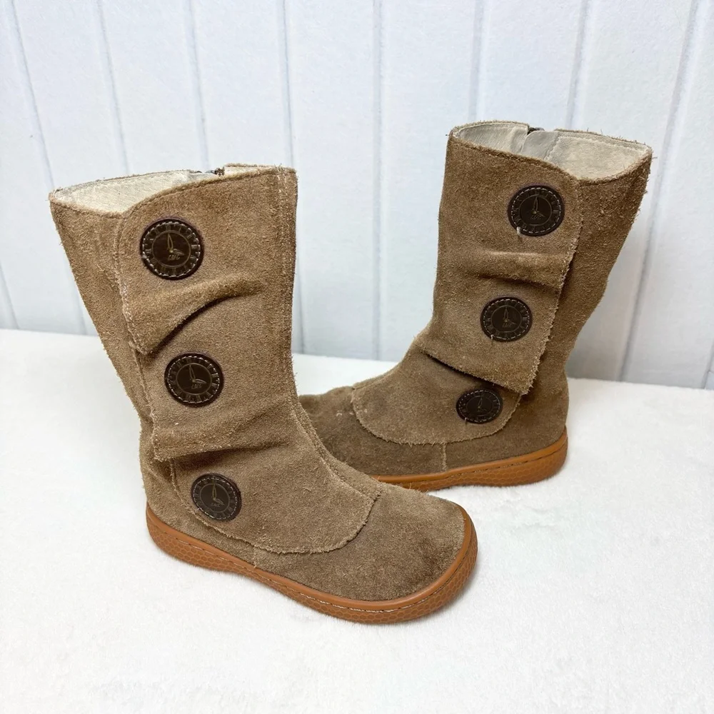 Livie & Lucia Brown Suede Upper Leather Boots with Button‎ Accents Size 8M